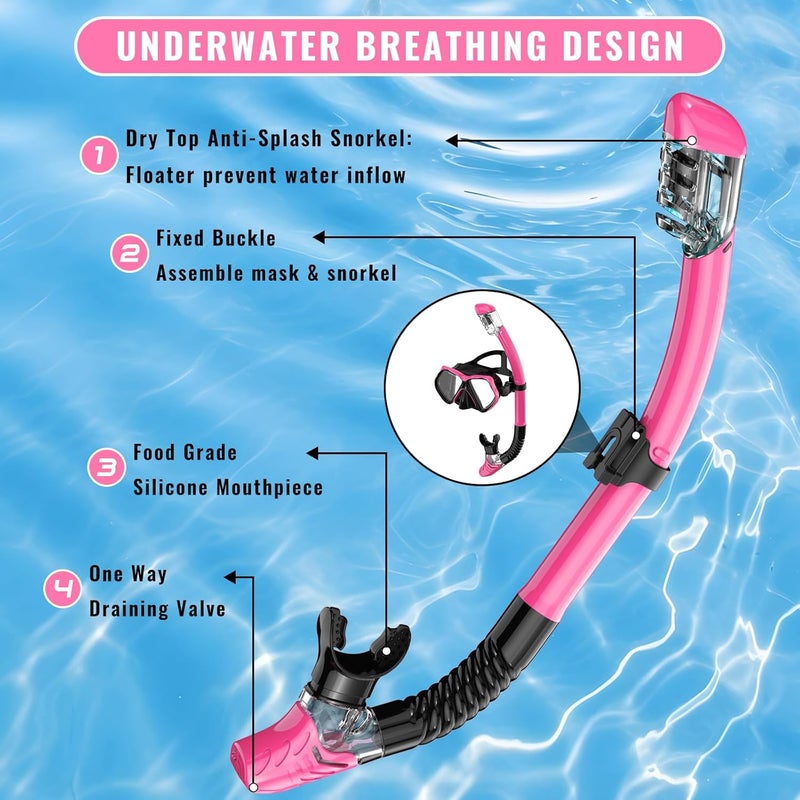For Shine Snorkeling Gear for Adults, Snorkel Set Scuba Diving mask Dry-Top, Adult Swimming Goggles w/Nose Cover, HD Tempered Glass Panoramic Anti-Leak Anti-Fog, Travel Snorkeling Packages - Image 5